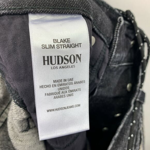 Hudson Mens Blake Distressed Slim Fit Straight Leg Jeans Black 32 - Picture 5 of 5